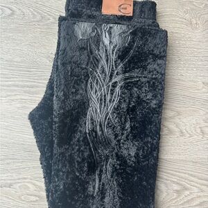 Just Cavalli Black Faux Fur Pants with Embroidered